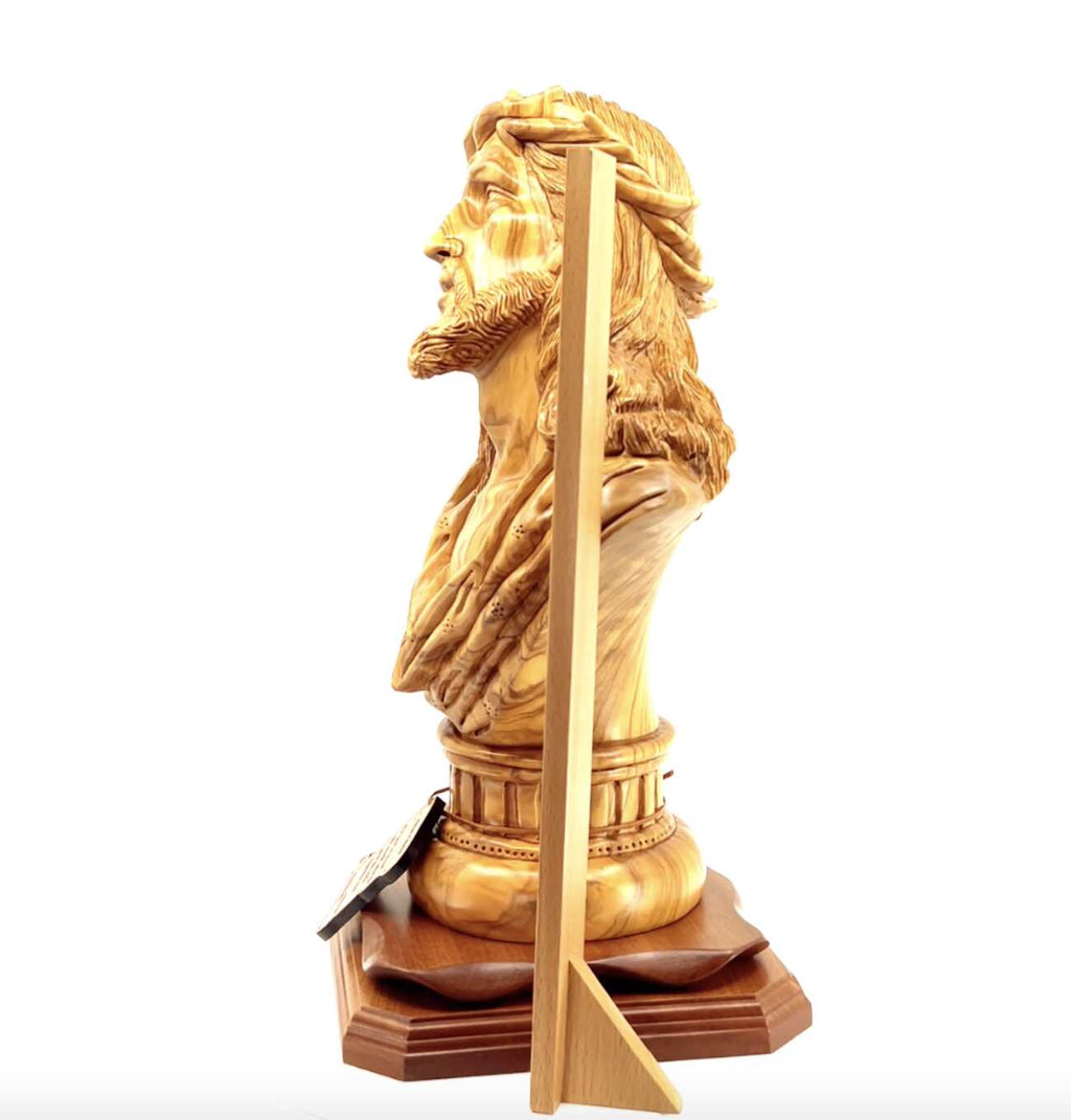 Bust of Jesus Christ, 14.5" Sculpture, Holy Land Olive Wood