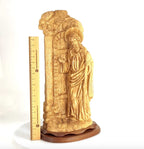 Jesus Christ "Knocking at the Door" Sculpture, 22.3" Olive Wood Carving from Holy Land
