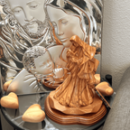 Virgin Mary olive wood statue from Bethlehem hand carved, 10 inch scale reference view