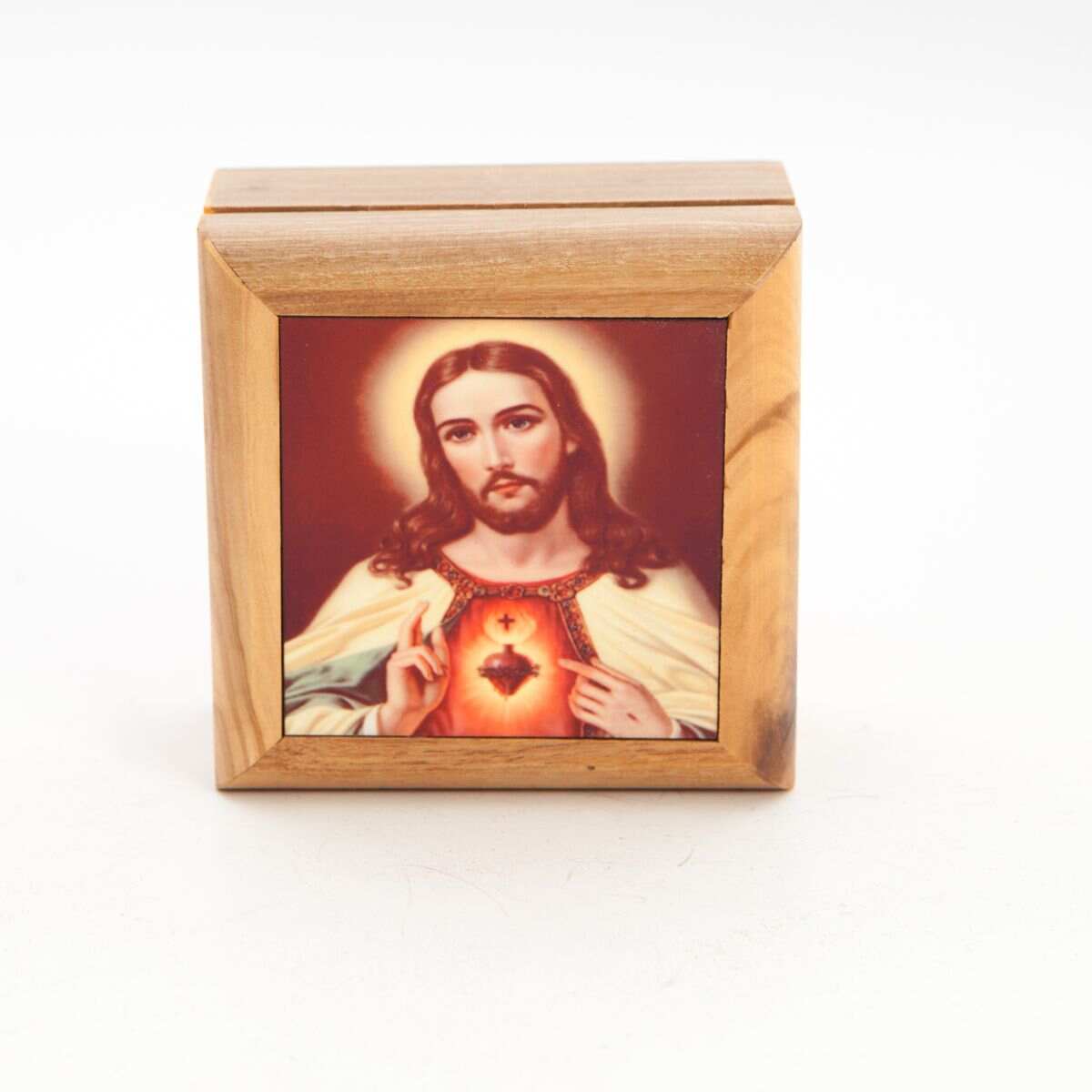 Square Jesus Christ Printed Hand Carved Olive Wood Box
