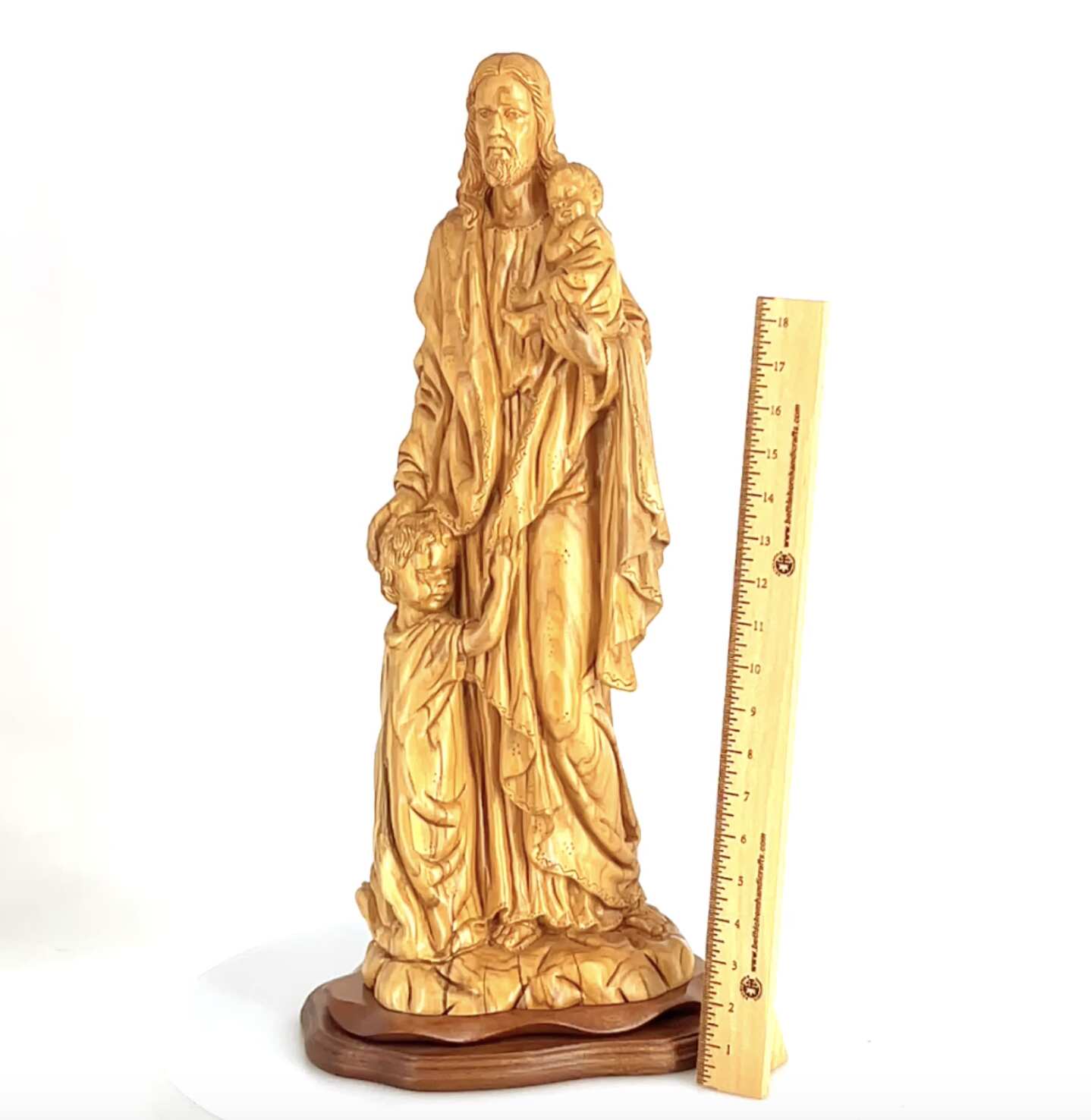 Jesus Christ "With The Children" Statue, 24" Olive Wood Carving Church Sculpture from the Holy Land