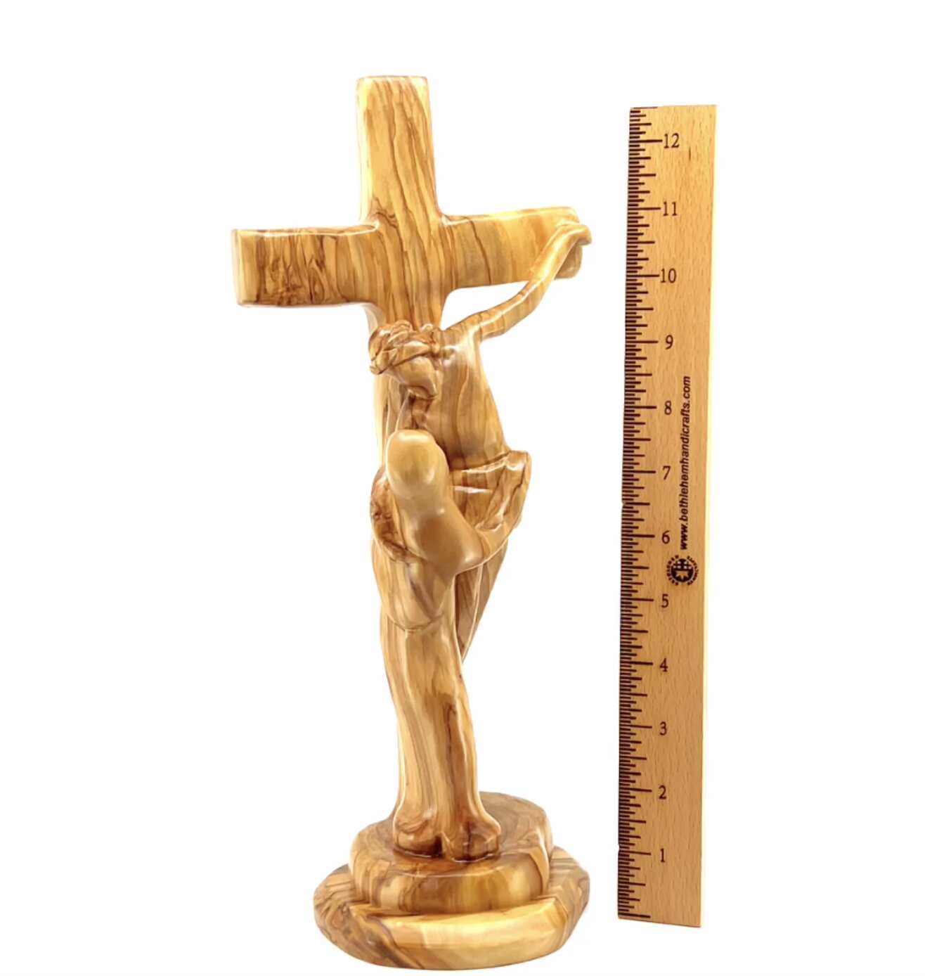 Jesus on Cross, Abstract 13" Carving, Made in Bethlehem from Holy Land Olive Wood