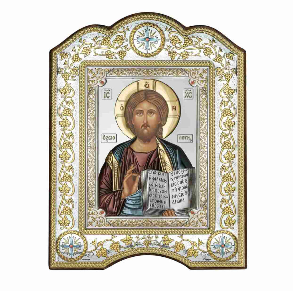 Jesus Christ Christian icon hand made in Bethlehem, back view of the silver sculpture