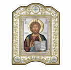 Jesus Christ Christian icon hand made in Bethlehem, back view of the silver sculpture
