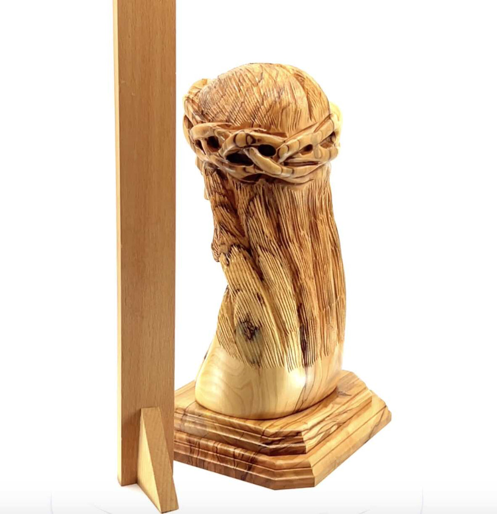 Jesus Christ statue hand carved from Bethlehem olive wood, 9.8 inch scale reference view