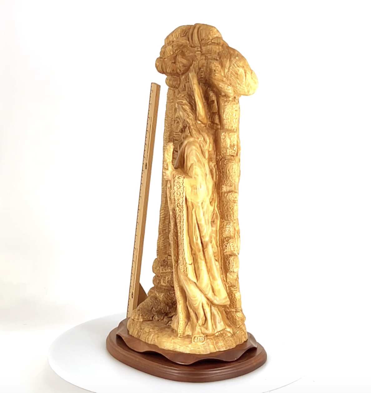 Jesus Christ "Knocking at the Door" Sculpture, 22.3" Olive Wood Carving from Holy Land