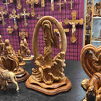 Carving of "Jesus Saving Us from Sea" ,  14" Sculpture from Holy Land Olive Wood