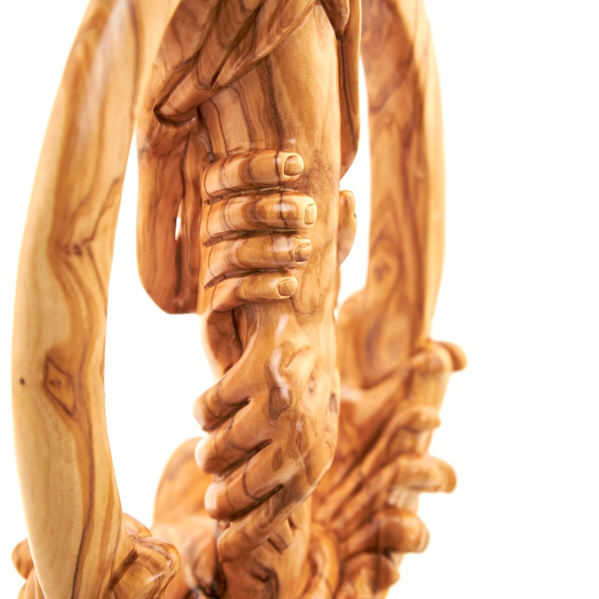 Carving of "Jesus Saving Us from Sea" ,  14" Sculpture from Holy Land Olive Wood