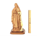 Good Shepherd statue hand carved from Bethlehem olive wood, 16.5 inch side angle of the olive wood sculpture
