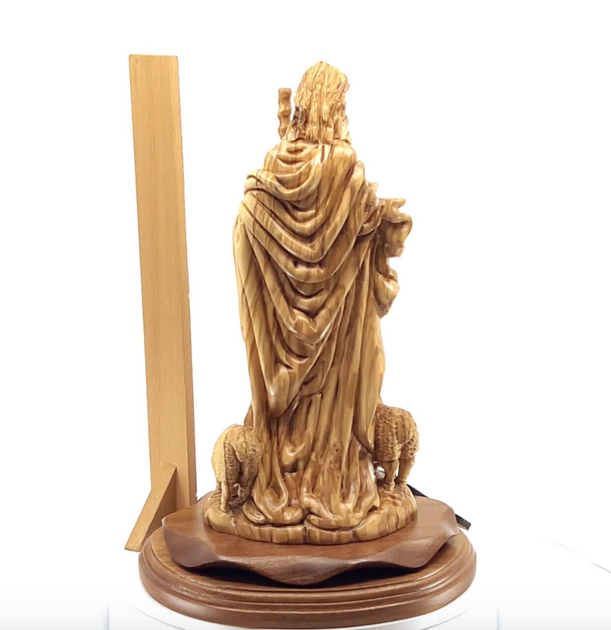 Jesus Christ "The Good Shepherd" Statue, 12.6" Carved from Holy Land Olive Wood in Bethlehem