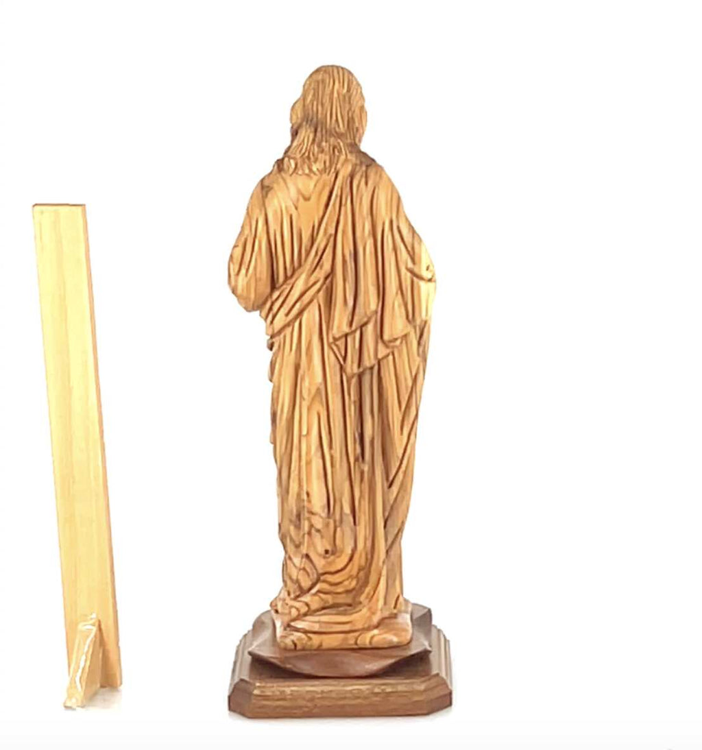 “Sacred Heart of Jesus” Sculpture, 16.1" Carved Olive Wooden Masterepiece