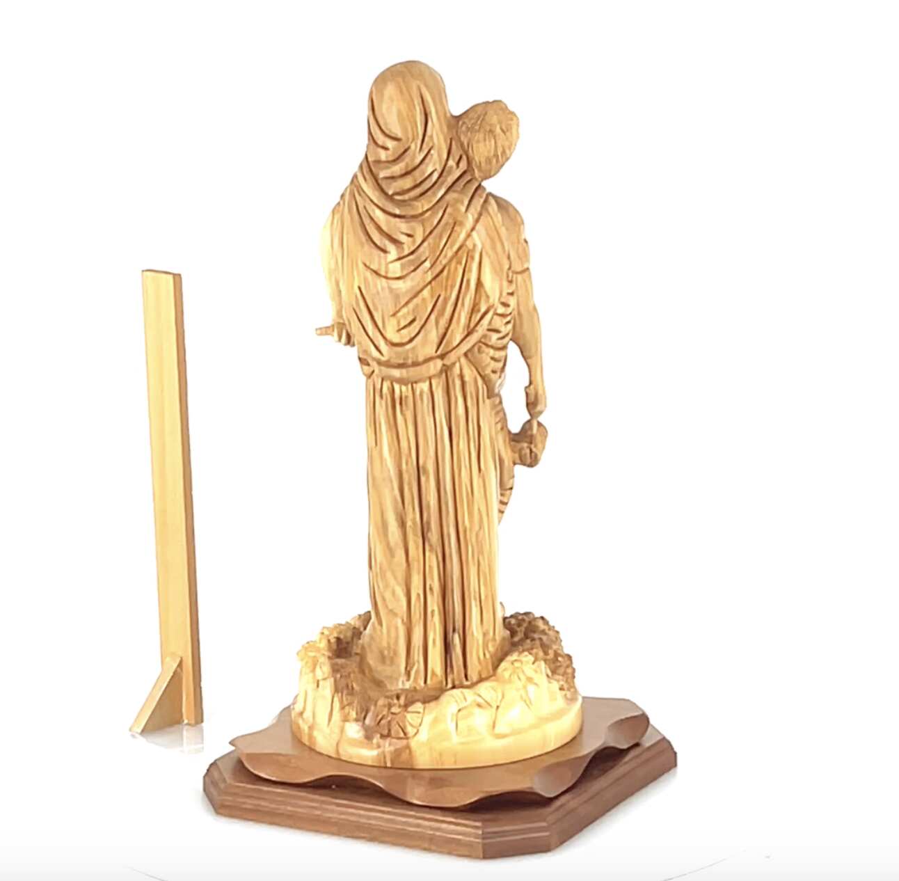 Jesus Christ statue hand carved from Bethlehem olive wood, 19.3 inch scale reference view