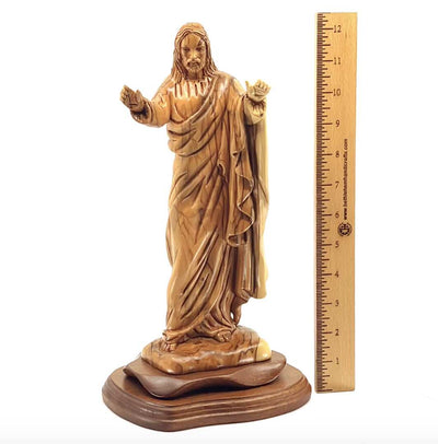 Jesus Christ "Giving Blessing" Statue, 12.6" Carving from Holy Land Olive Wood