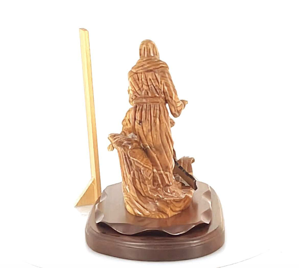 Jesus Christ statue hand carved from Bethlehem olive wood, 14.4 inch scale reference view