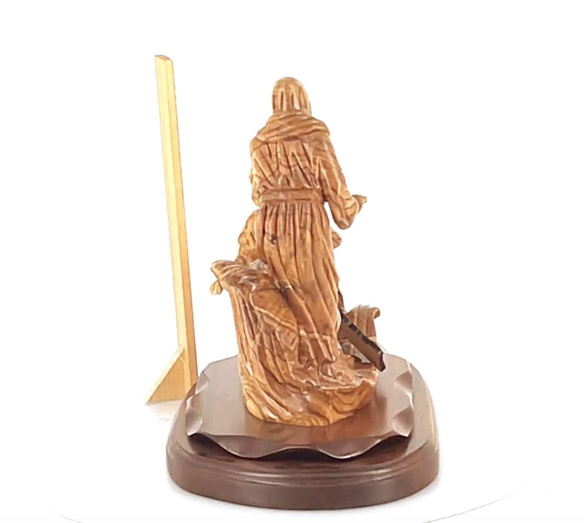 Jesus Christ statue hand carved from Bethlehem olive wood, 14.4 inch scale reference view