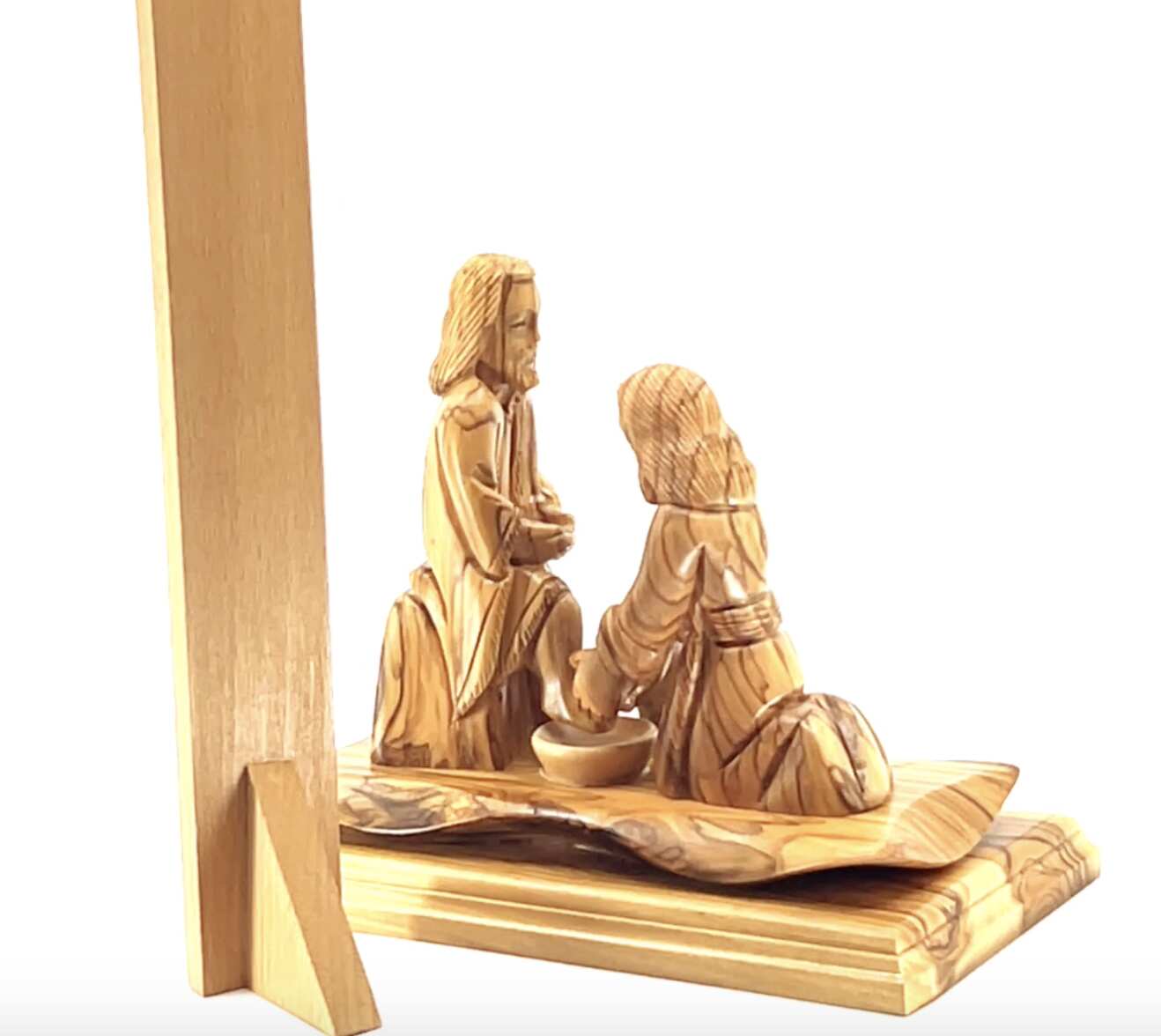 Jesus Christ statue hand carved from Bethlehem olive wood, 7.5 inch detail of the carved figure