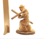 Jesus Christ olive wood cross from Bethlehem hand carved, 7.1 inch scale reference view