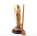 Good Shepherd statue hand carved from Bethlehem olive wood, 12.6 inch close detail of the hand carved work