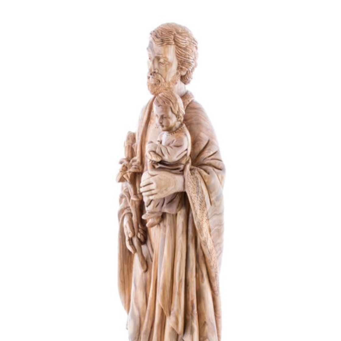 Saint Joesph Holding the Holy Child Jesus Christ and Lily Flower Carved Statue Realistic Sculpture Art  