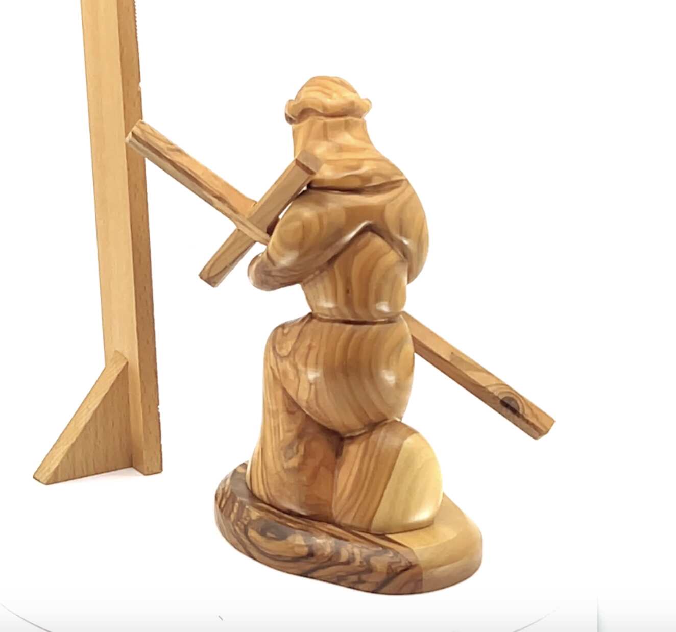 Jesus Christ olive wood cross from Bethlehem hand carved, 7.1 inch top angle showing detail of the craftsmanship