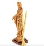 Our Lady olive wood statue from Bethlehem hand carved, 22.8 inch three quarter view of the religious piece