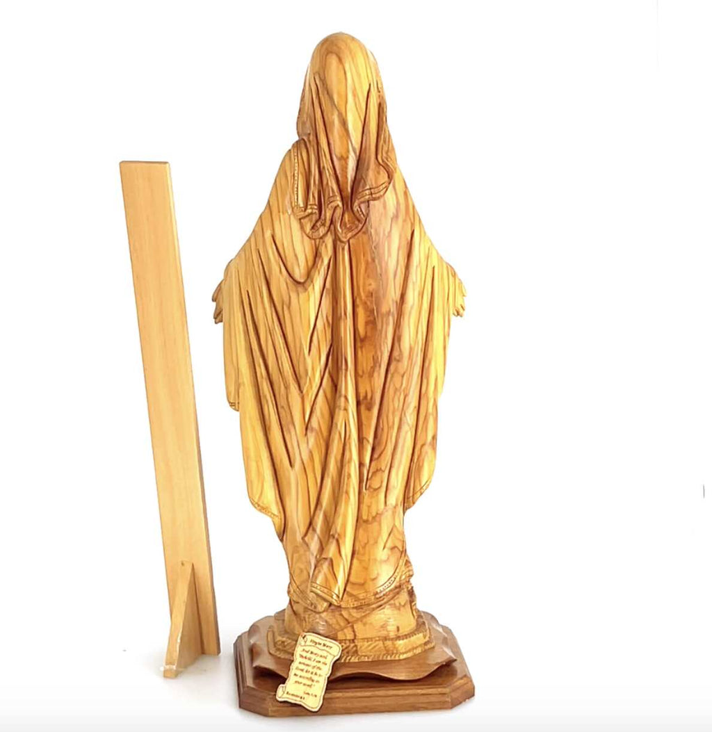 Our Lady olive wood statue from Bethlehem hand carved, 22.8 inch scale reference view