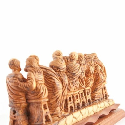 Last Supper Carved Master Piece of Jesus Christ with His Disciples Sharing His Last Passover Meal, Large Dark Brown Mahogany Base, Christian Art Inspired from the Bible