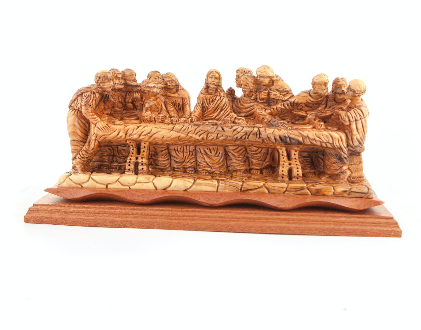 Last Supper Carved Master Piece of Jesus Christ with His Disciples Sharing His Last Passover Meal, Large Dark Brown Mahogany Base, Christian Home Decor Inspired from the Bible