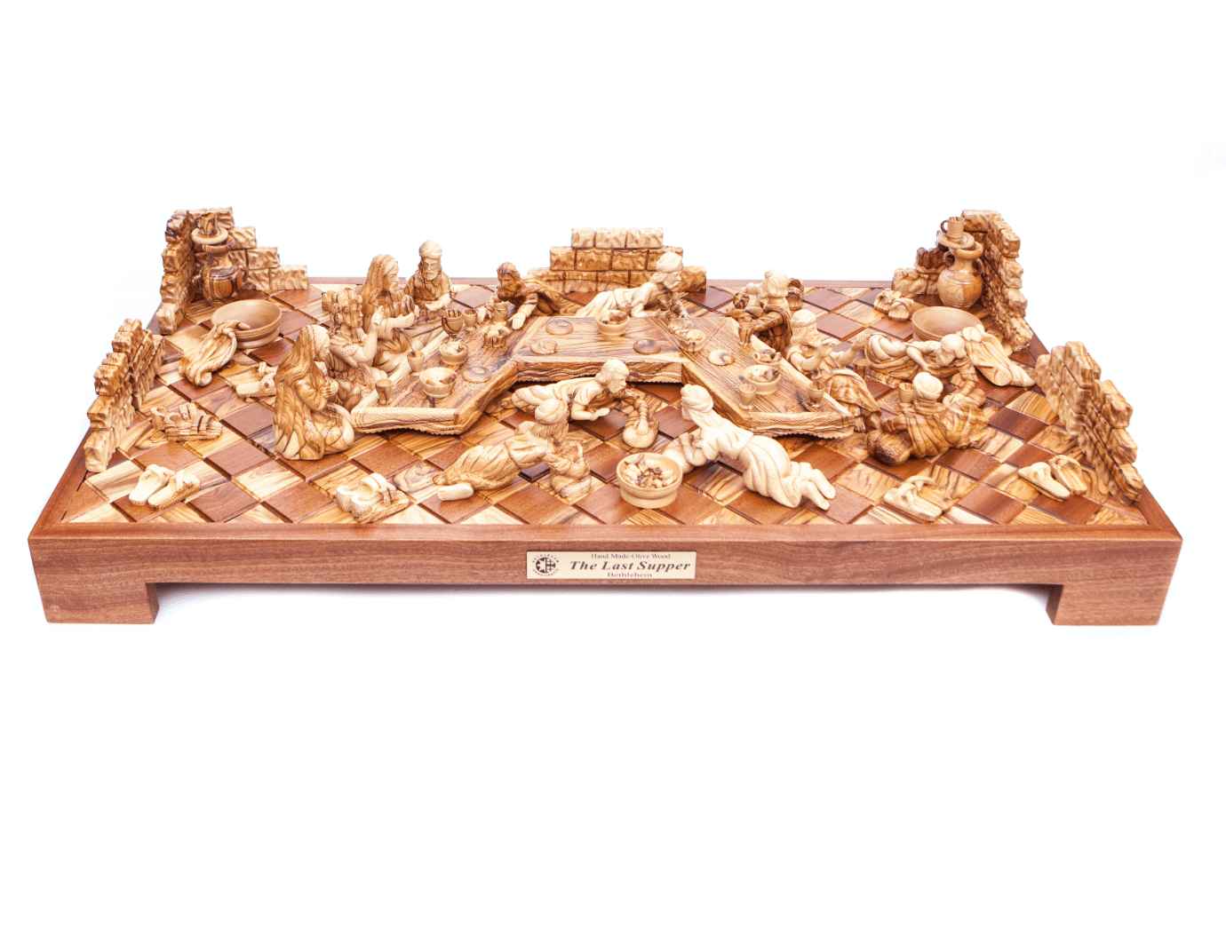 Large Last Supper Masterpiece Wood Carving, Sculptured from Olive Wood in the Holy Land, Unique Carved Image of Jesus Christ and his Disciples Celebrating the Passover, Biblical Inspired Art for Home