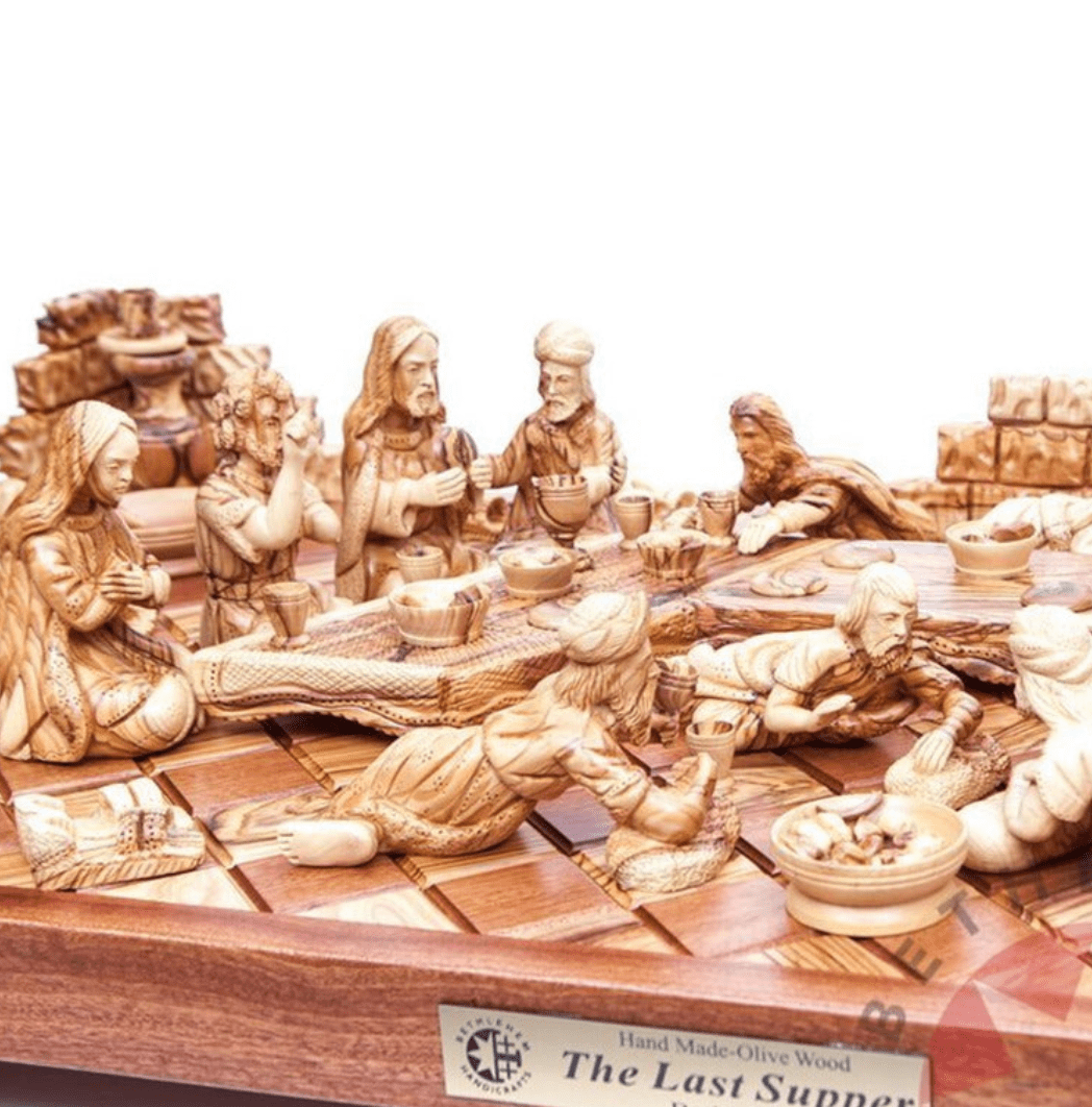 Christ Breaking Bread During The Last Supper Masterpiece Wood Carving, Sculptured from Olive Wood in the Holy Land, Unique Carved Image of Jesus Christ and his Disciples Celebrating the Passover, Biblical Inspired Art for Home