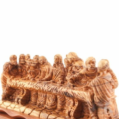 Last Supper Carved Master Piece of Jesus Christ with His Disciples Sharing His Last Passover Meal, Large Dark Brown Mahogany Base, Christian Decor Inspired from the Bible