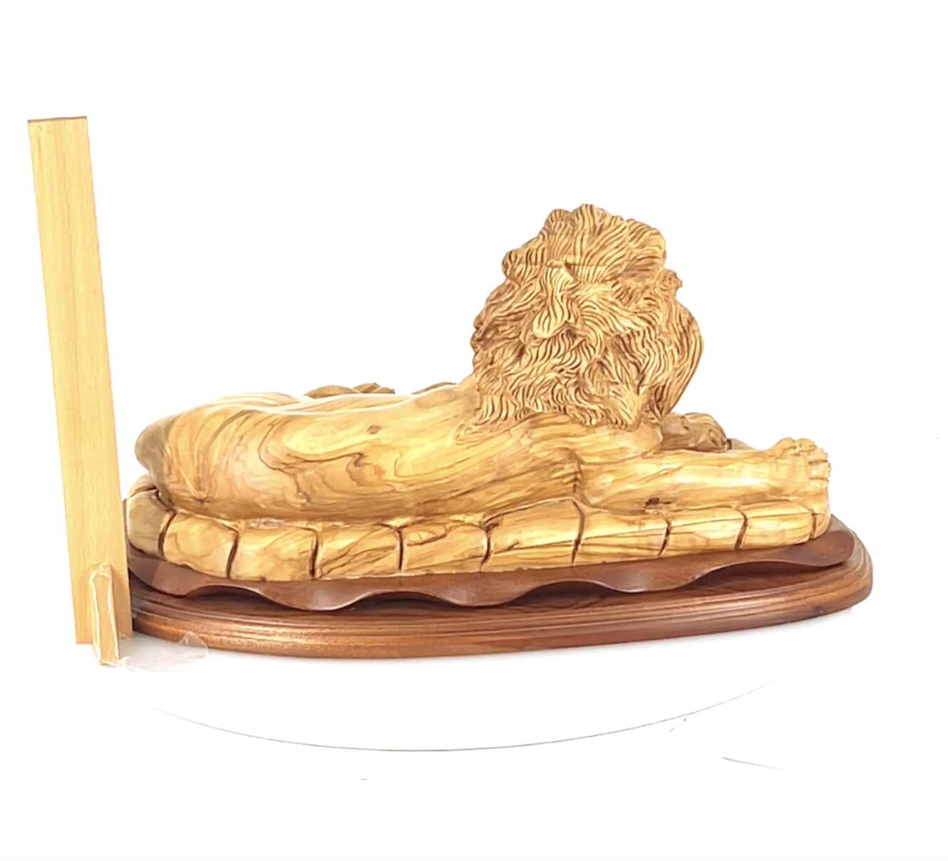 Lion with Lamb, Masterpiece Wooden Sculpture 19.7" Long