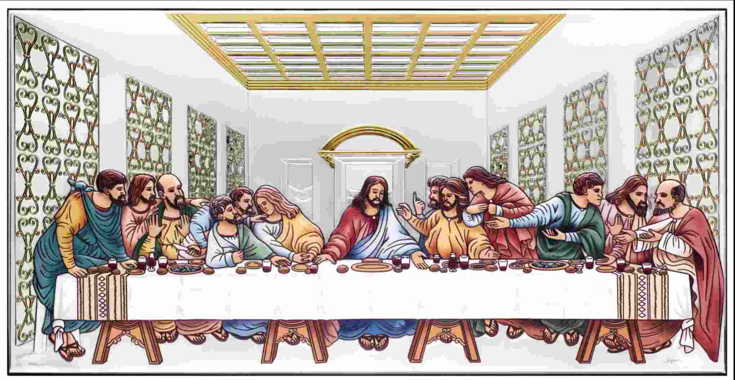 Lord's Last Supper Silver Plated Wall Icon 20.5", Beautiful Handmade from Italy