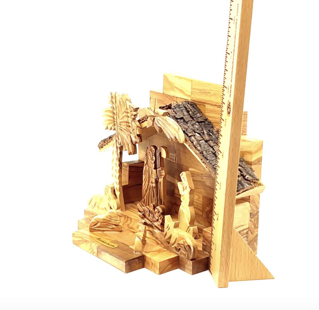 Rustic Olive Wood Christmas Nativity Scene, 7.9" with Natural Edges