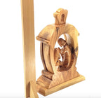 Nativity Scene with The Holy Family, 9.4" Olive Wood Carving from Holy Land, Abstract Christmas Standing Ornament
