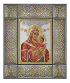Virgin Mary Christian icon hand made in Bethlehem, side angle of the silver sculpture