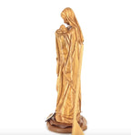 Virgin Mary olive wood statue from Bethlehem hand carved, 24.8 inch close detail of the hand carved work