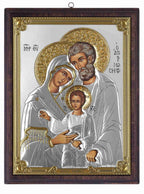 Holy Family Christian icon hand made in Bethlehem, close detail of the hand carved work