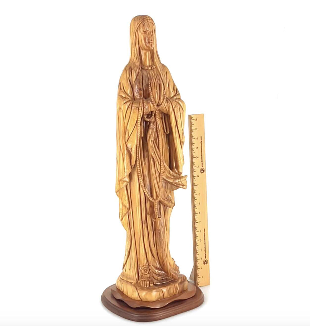 Car mirror olive wood rosary from Bethlehem Holy Land, 30 inch three quarter view of the religious piece