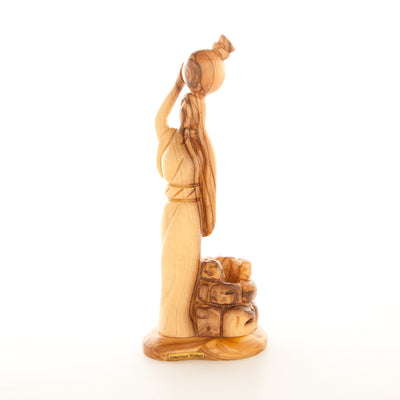 The Samaritan Woman at the Water Wall Carrying Pot, Carving in Olive Wood