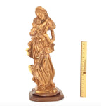 Virgin Mary olive wood statue from Bethlehem hand carved, 20.5 inch side angle of the olive wood sculpture