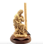 Good Shepherd statue hand carved from Bethlehem olive wood, 10.5 inch three quarter view of the religious piece