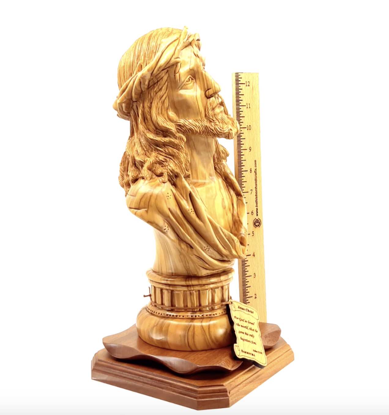 'Bust of Jesus' Head' 14.5", Carved Statute from Holy Land Olive Wood