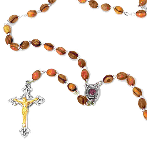 Olive wood rosary hand made in Bethlehem Holy Land, 22.4 inch side angle of the olive wood sculpture