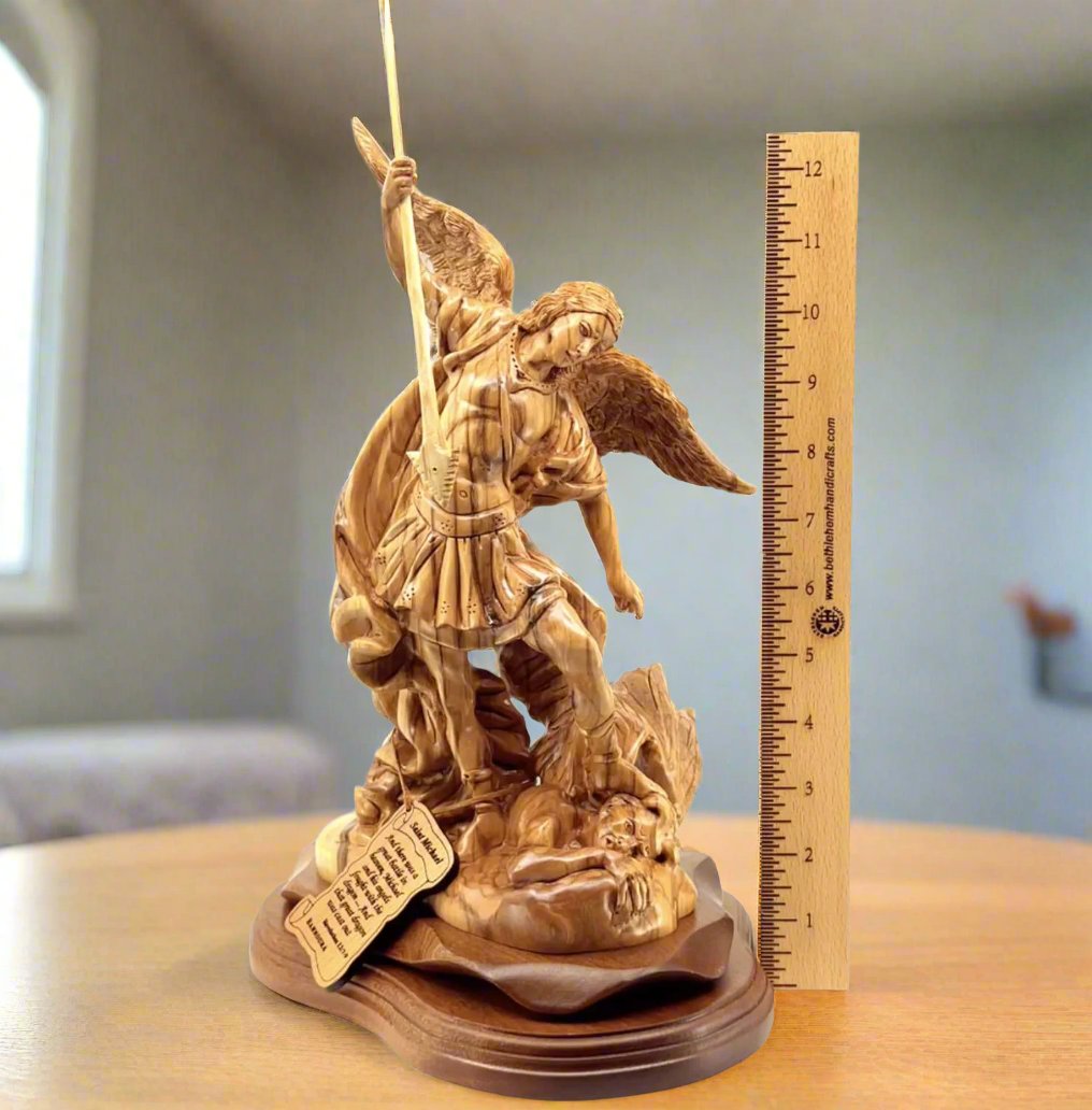Archangel Michael with Wings, 12.5" Wooden Carved Statue from Holy Land