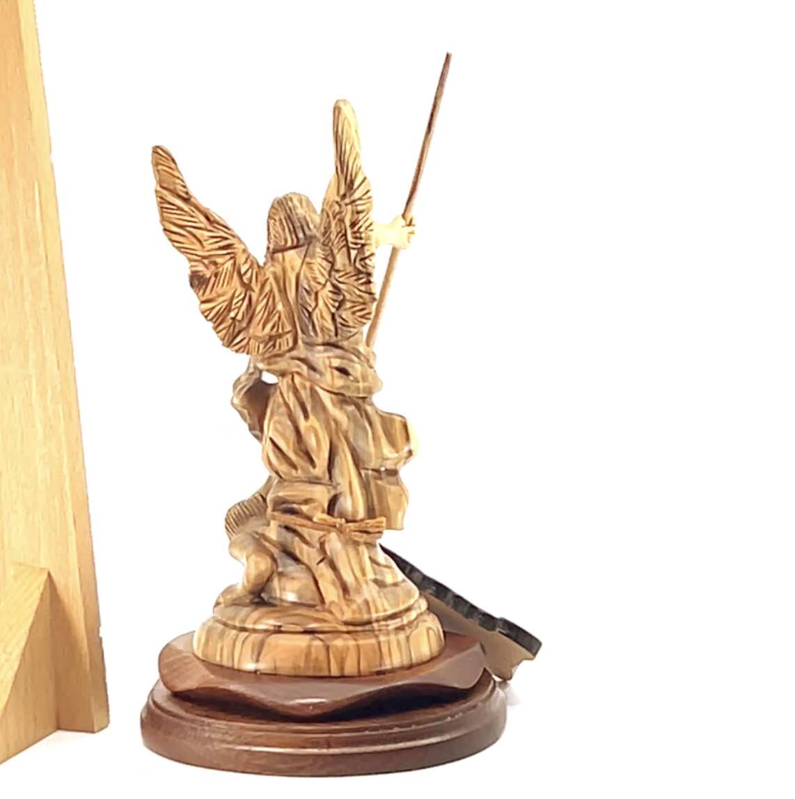 Archangel Michael Sculpture with Wings, 6.9" Carving from Olive Wood