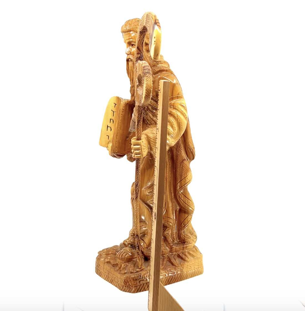 Moses with Staff and Ten Commandment Tablets, 17" Statue from Holy Land Olive