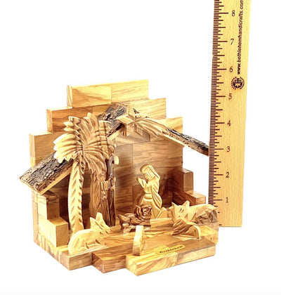Rustic Olive Wood Christmas Nativity Scene, 7.9" with Natural Edges