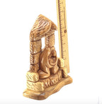 Olive wood nativity scene hand carved in Bethlehem, 8.5 inch close detail of the hand carved work