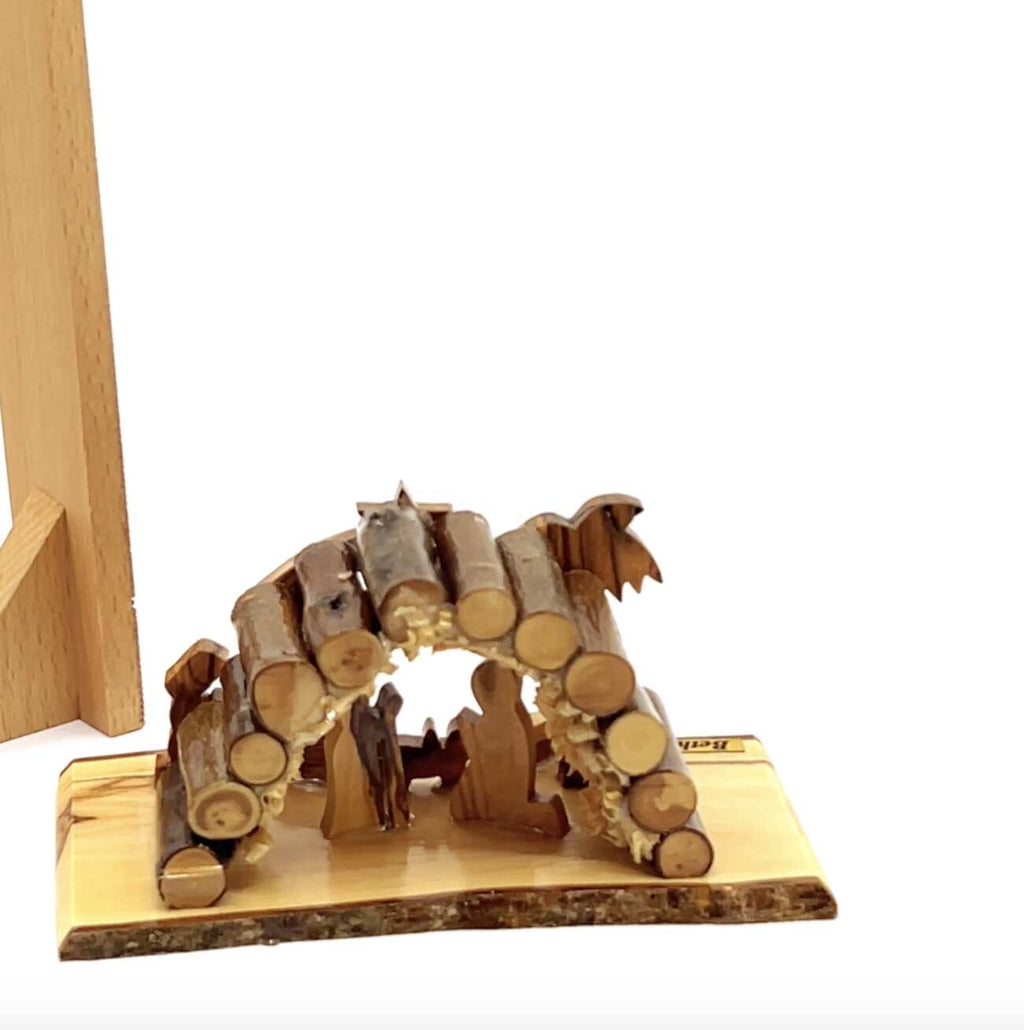 Rustic Nativity Scene Handmade from Polished Olive Wood Sticks , 5.5"